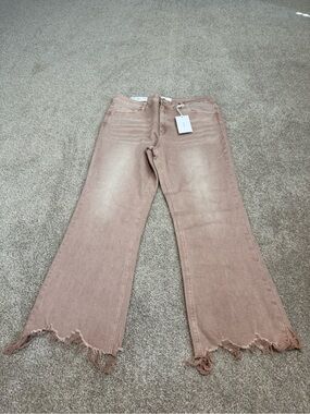 Vervet Women’s Frayed Hem Wide-Leg Jeans - Dusty Rose